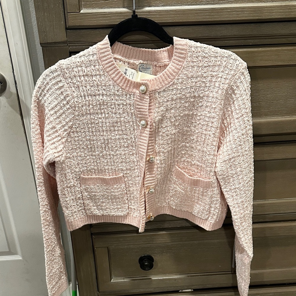 Blue Rain Soft Pink Cardigan with Pearl Accents